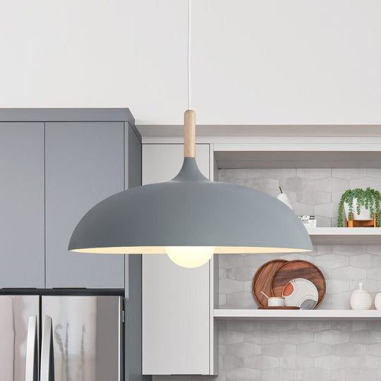 Pendantlightie - Modern Nordic 1 - Light Wood Accents Wide Dome Pendant Light - Pendants - Gray - 