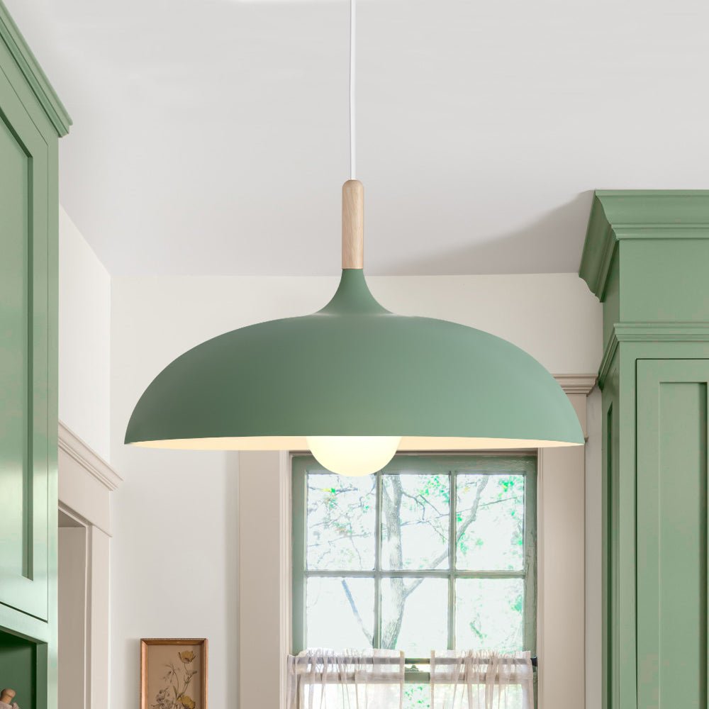 Pendantlightie - Modern Nordic 1 - Light Wood Accents Wide Dome Pendant Light - Pendants - Green - 