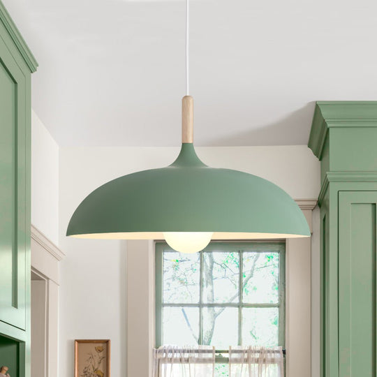 Pendantlightie - Modern Nordic 1 - Light Wood Accents Wide Dome Pendant Light - Pendants - Green - 