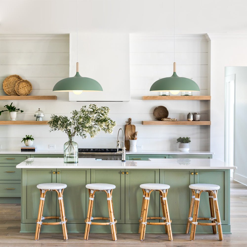 Pendantlightie - Modern Nordic 1 - Light Wood Accents Wide Dome Pendant Light - Pendants - Green - 