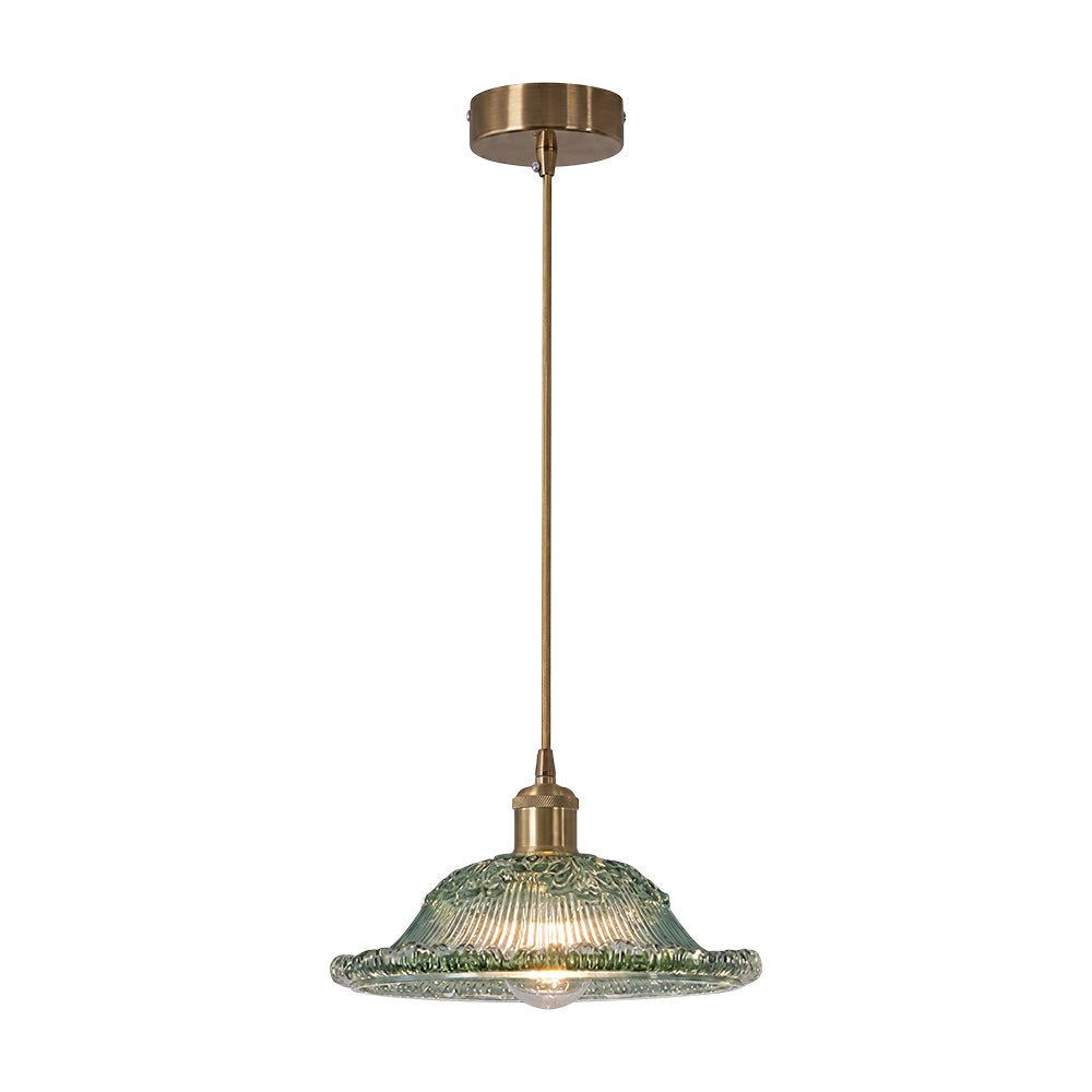 Pendantlightie - Modern Retro 1 - Light Floral Motifs Ribbed Dome Shape Glass Pendant Light - Pendants - Amber - 