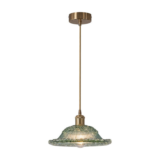 Pendantlightie - Modern Retro 1 - Light Floral Motifs Ribbed Dome Shape Glass Pendant Light - Pendants - Amber - 