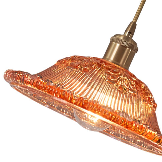 Pendantlightie - Modern Retro 1 - Light Floral Motifs Ribbed Dome Shape Glass Pendant Light - Pendants - Amber - 