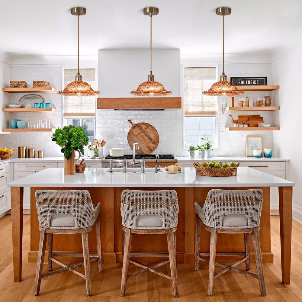 Pendantlightie - Modern Retro 1 - Light Floral Motifs Ribbed Dome Shape Glass Pendant Light - Pendants - Amber - 