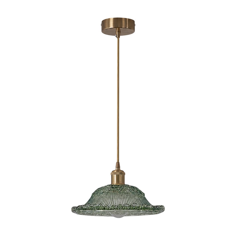 Pendantlightie - Modern Retro 1 - Light Floral Motifs Ribbed Dome Shape Glass Pendant Light - Pendants - Amber - 