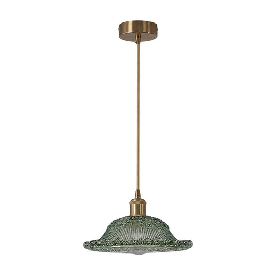 Pendantlightie - Modern Retro 1 - Light Floral Motifs Ribbed Dome Shape Glass Pendant Light - Pendants - Amber - 