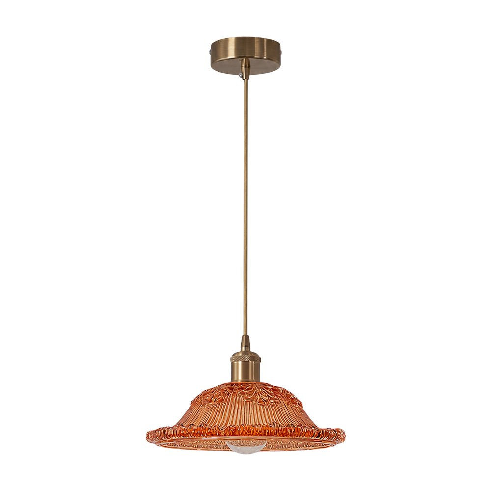 Pendantlightie - Modern Retro 1 - Light Floral Motifs Ribbed Dome Shape Glass Pendant Light - Pendants - Amber - 