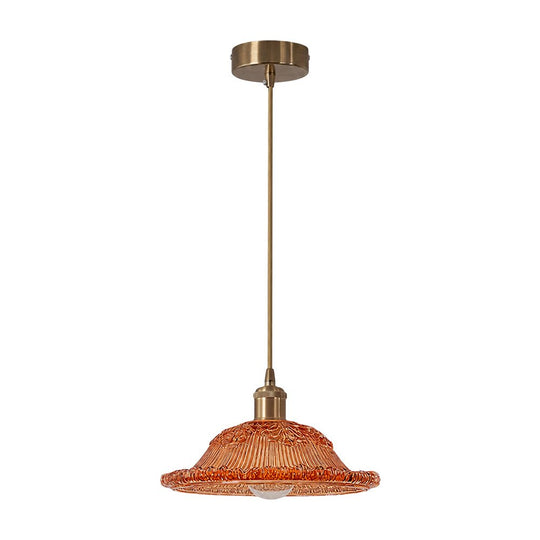Pendantlightie - Modern Retro 1 - Light Floral Motifs Ribbed Dome Shape Glass Pendant Light - Pendants - Amber - 