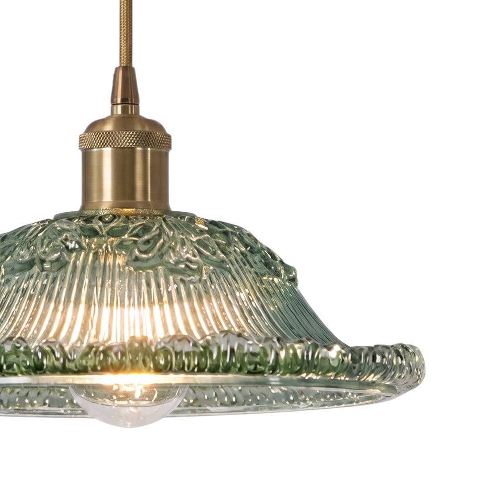 Pendantlightie - Modern Retro 1 - Light Floral Motifs Ribbed Dome Shape Glass Pendant Light - Pendants - Amber - 