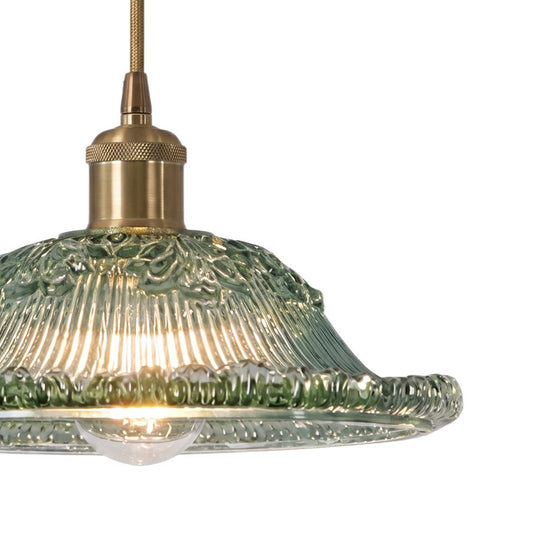 Pendantlightie - Modern Retro 1 - Light Floral Motifs Ribbed Dome Shape Glass Pendant Light - Pendants - Amber - 