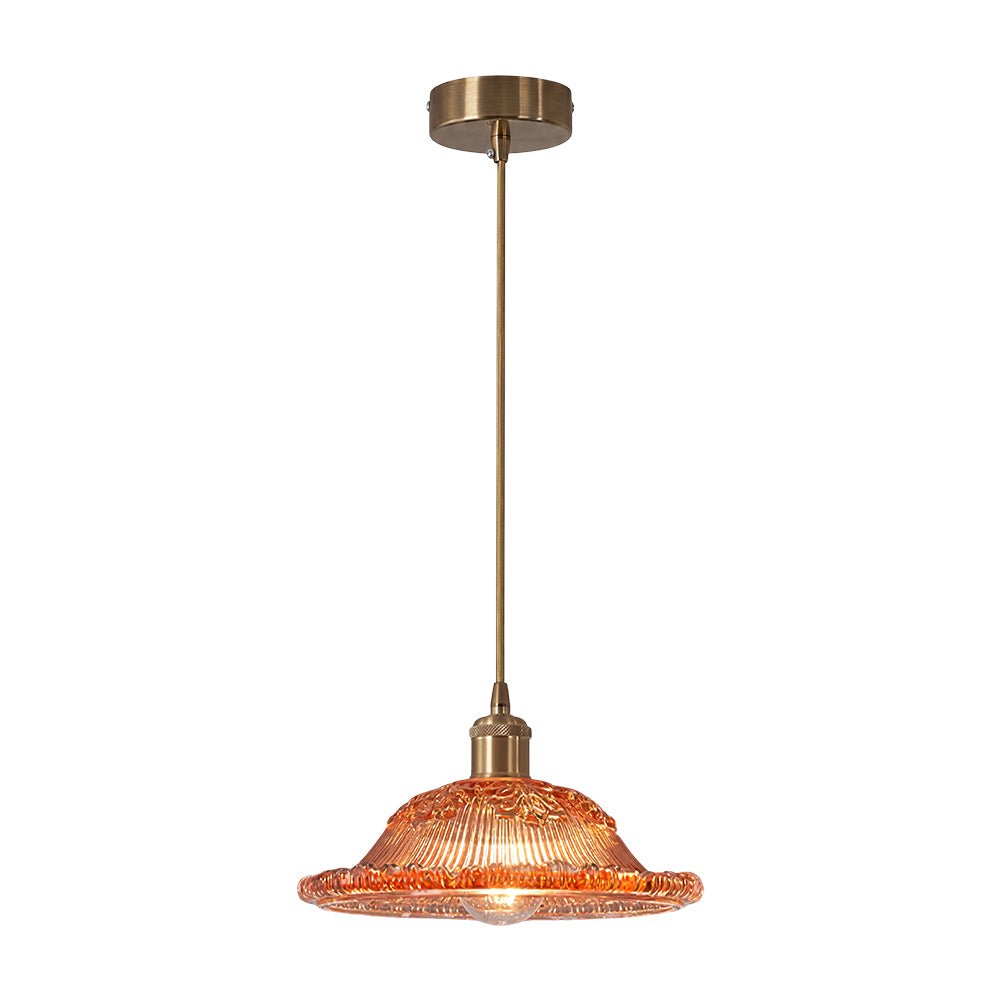 Pendantlightie - Modern Retro 1 - Light Floral Motifs Ribbed Dome Shape Glass Pendant Light - Pendants - Amber - 