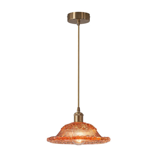 Pendantlightie - Modern Retro 1 - Light Floral Motifs Ribbed Dome Shape Glass Pendant Light - Pendants - Amber - 