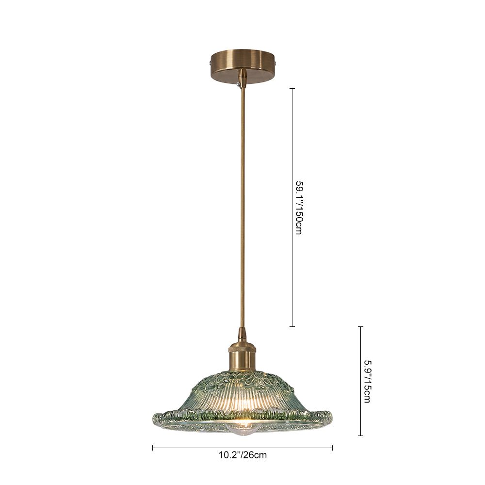 Pendantlightie - Modern Retro 1 - Light Floral Motifs Ribbed Dome Shape Glass Pendant Light - Pendants - Amber - 
