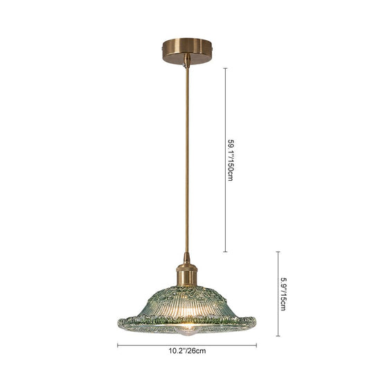 Pendantlightie - Modern Retro 1 - Light Floral Motifs Ribbed Dome Shape Glass Pendant Light - Pendants - Amber - 