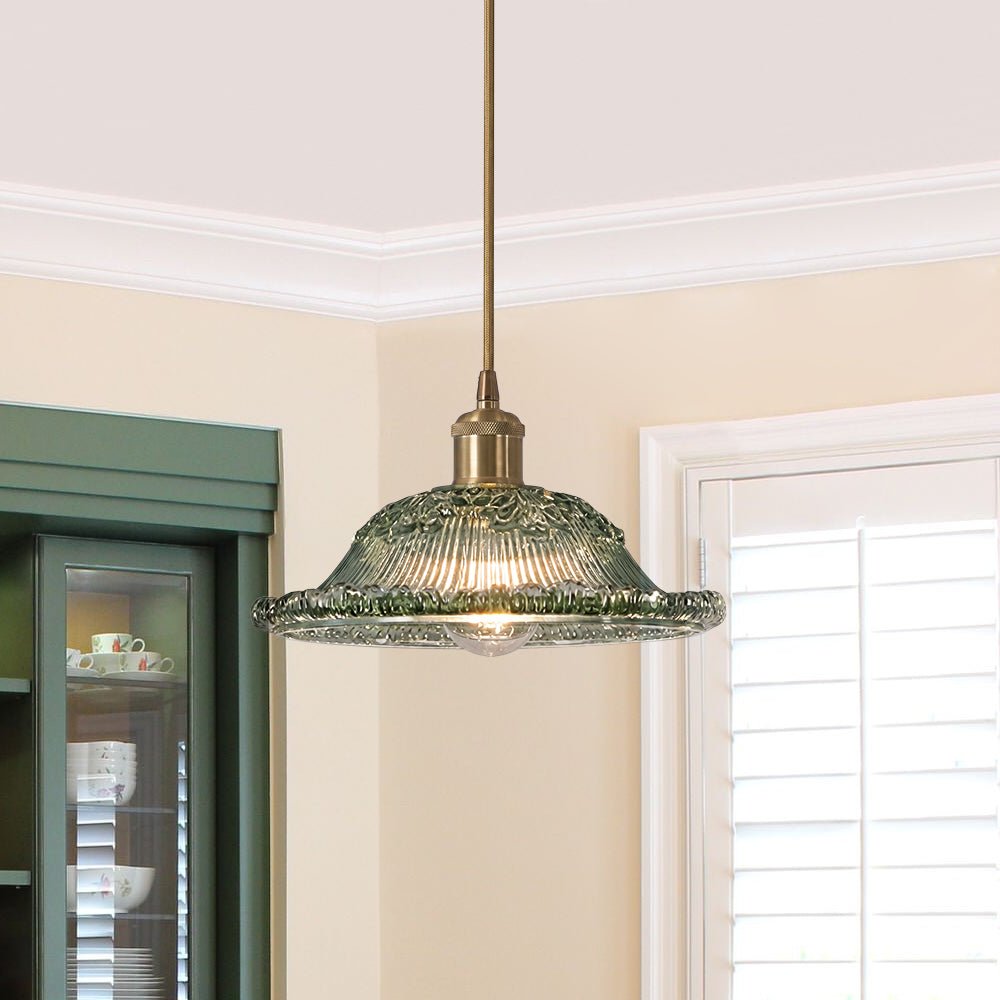 Pendantlightie - Modern Retro 1 - Light Floral Motifs Ribbed Dome Shape Glass Pendant Light - Pendants - Green - 