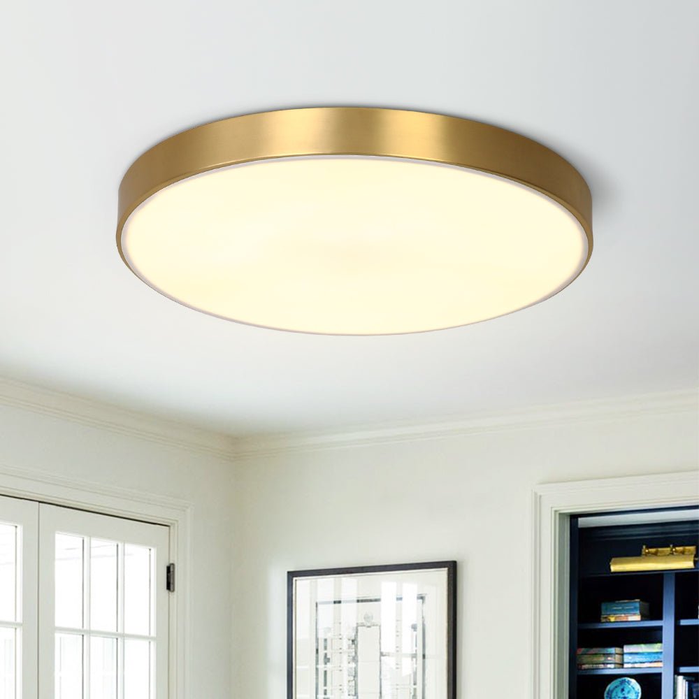 Pendantlightie - Modern Simplic Three - Color Dimmable LED Round Ceiling Light - Flush Mount - Gold - 