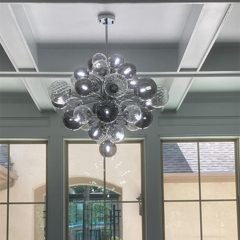 Modern Tiered Smoky Glass Bubble Chandelier