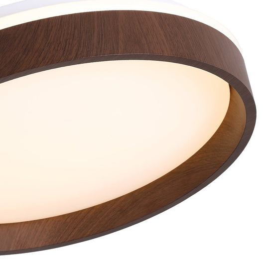 Pendantlightie-Modern Walnut Wooden Textured Round Led Ceiling Light-Flush Mount-Warm White Light-