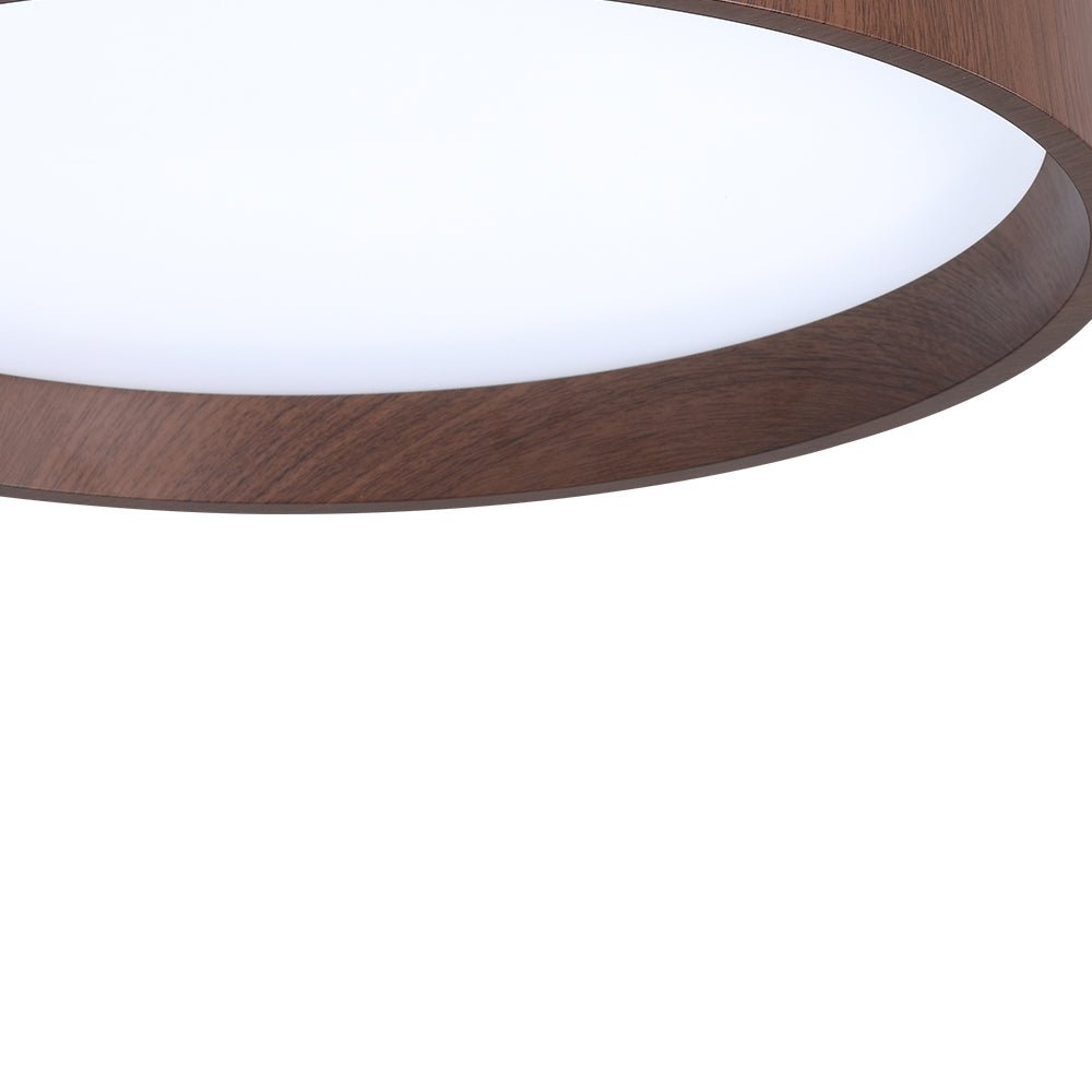 Pendantlightie-Modern Walnut Wooden Textured Round Led Ceiling Light-Flush Mount-Warm White Light-