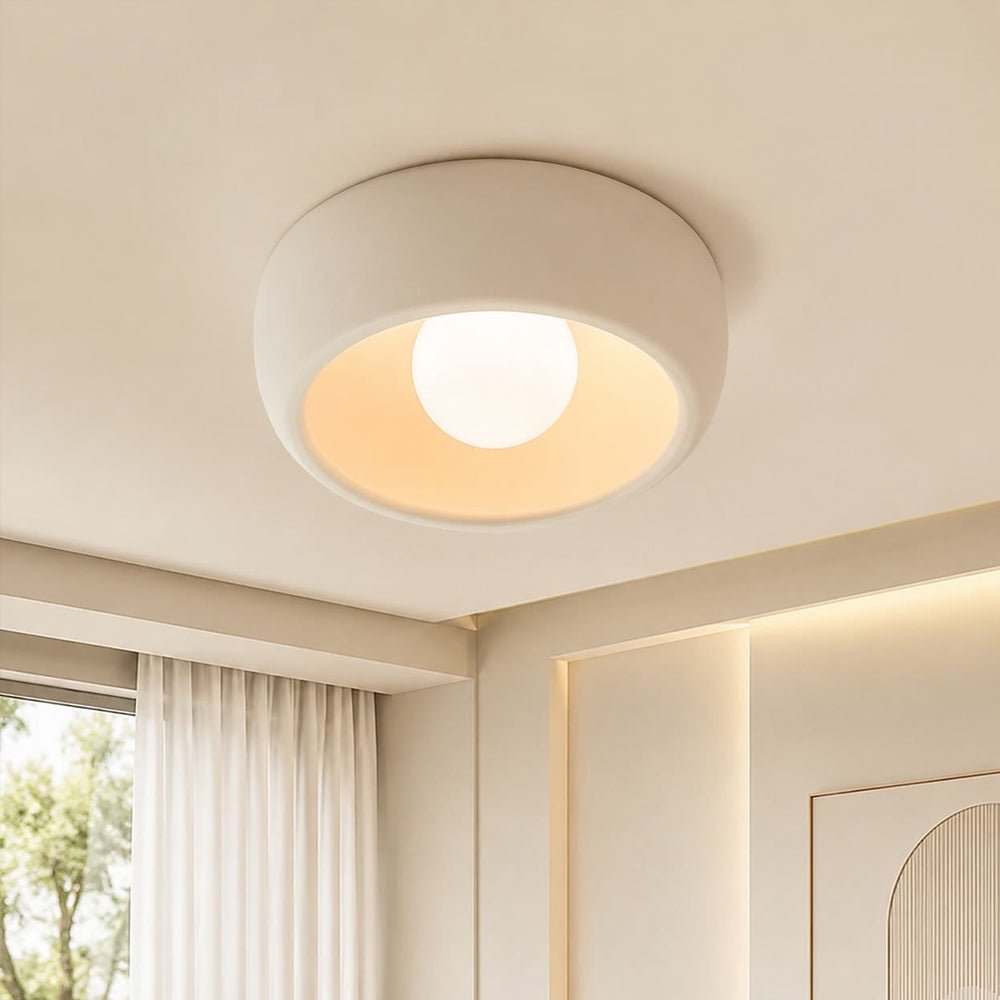 Pendantlightie - Nordic 1 - Light Creamy Glass Globe Round Resin Flush Mount - Flush Mount - Cream White - 