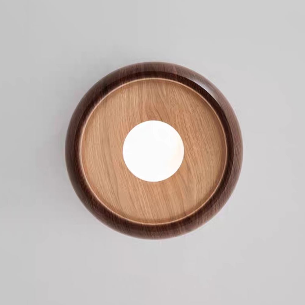 Pendantlightie - Nordic 1 - Light Creamy Glass Globe Round Resin Flush Mount - Flush Mount - Walnut - 