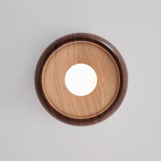 Pendantlightie - Nordic 1 - Light Creamy Glass Globe Round Resin Flush Mount - Flush Mount - Walnut - 