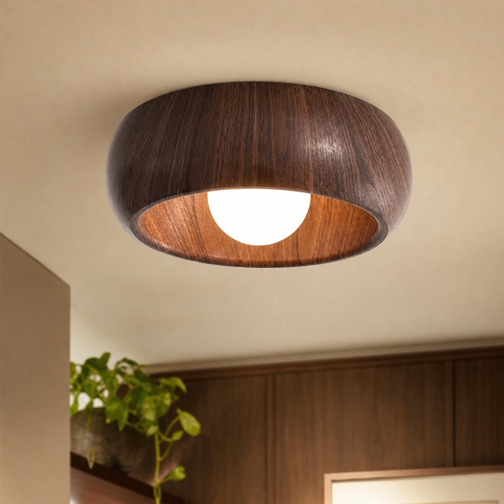 Pendantlightie - Nordic 1 - Light Creamy Glass Globe Round Resin Flush Mount - Flush Mount - Walnut - 