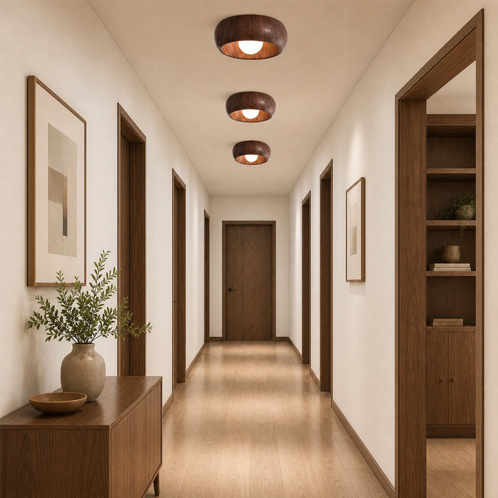 Pendantlightie - Nordic 1 - Light Creamy Glass Globe Round Resin Flush Mount - Flush Mount - Walnut - 
