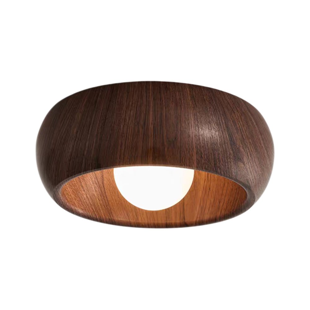 Pendantlightie - Nordic 1 - Light Creamy Glass Globe Round Resin Flush Mount - Flush Mount - Walnut - 