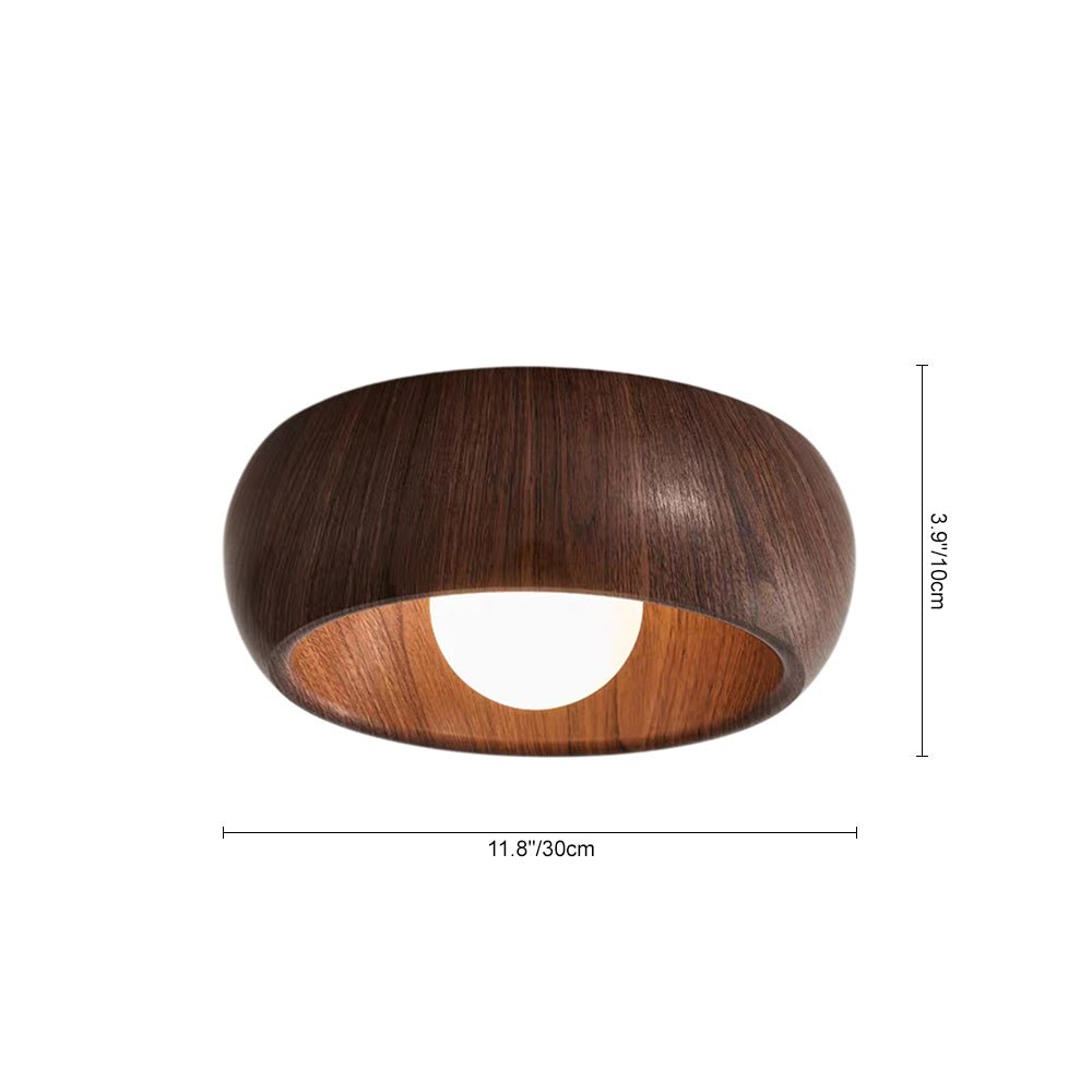 Pendantlightie - Nordic 1 - Light Creamy Glass Globe Round Resin Flush Mount - Flush Mount - Walnut - 