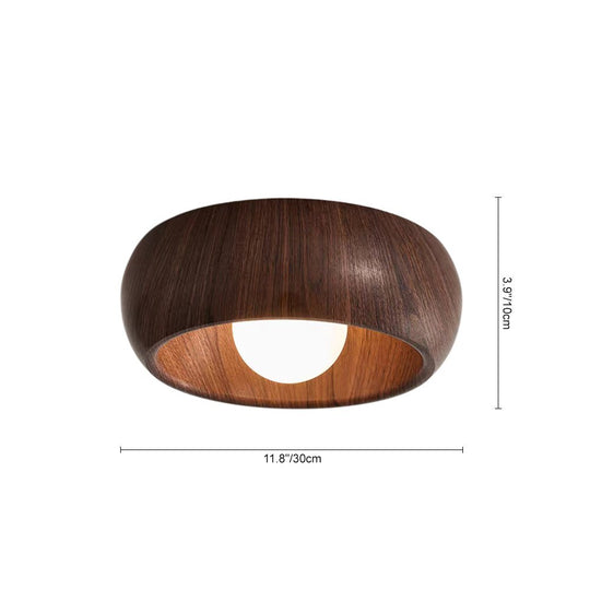 Pendantlightie - Nordic 1 - Light Creamy Glass Globe Round Resin Flush Mount - Flush Mount - Walnut - 