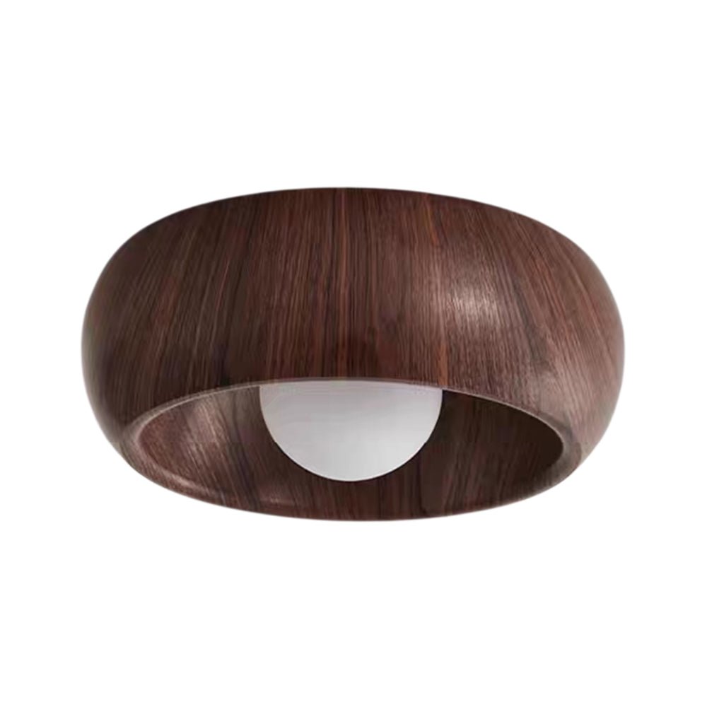 Pendantlightie - Nordic 1 - Light Creamy Glass Globe Round Resin Flush Mount - Flush Mount - Walnut - 