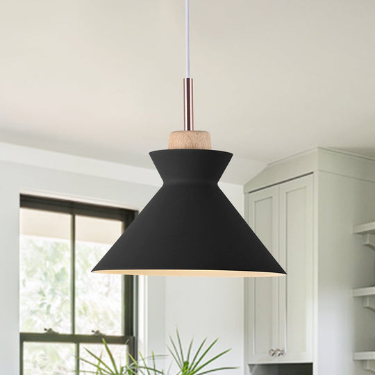 Pendantlightie - Nordic 1 - Light Creamy Wood Accents Cone Pendant Light For Kitchen - Pendants - Black - 