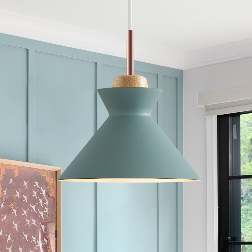 Pendantlightie - Nordic 1 - Light Creamy Wood Accents Cone Pendant Light For Kitchen - Pendants - Green - 