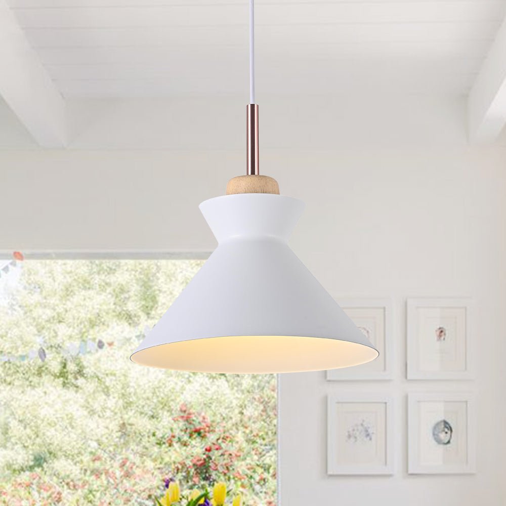 Pendantlightie - Nordic 1 - Light Creamy Wood Accents Cone Pendant Light For Kitchen - Pendants - White - 