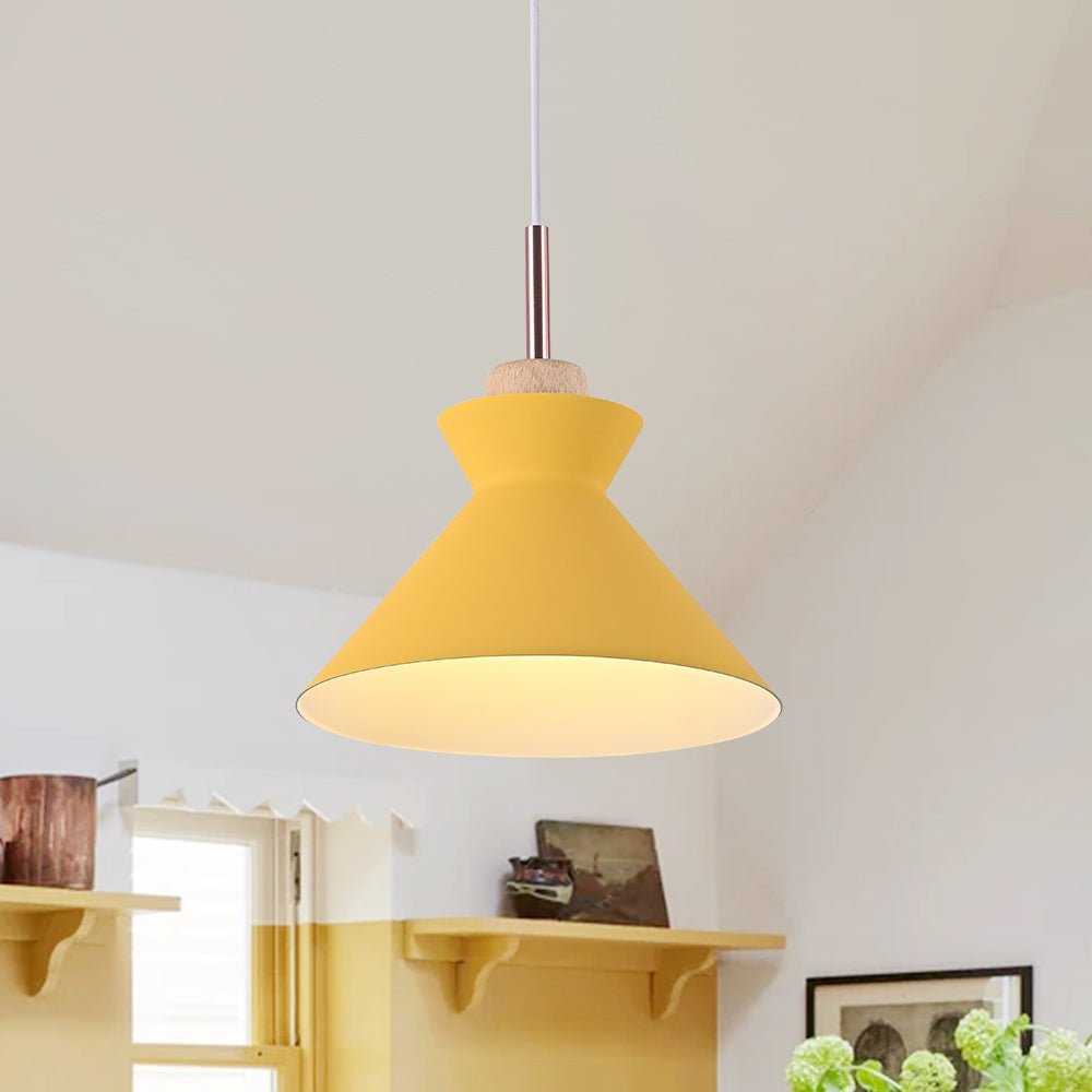 Pendantlightie - Nordic 1 - Light Creamy Wood Accents Cone Pendant Light For Kitchen - Pendants - Yellow - 
