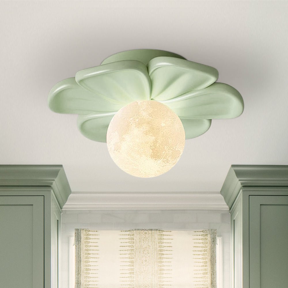 Pendantlightie - Nordic 1 - Light Moon Globe Creamy Flower Resin Semi Flush Mount - Semi Flush Mount - Green - 