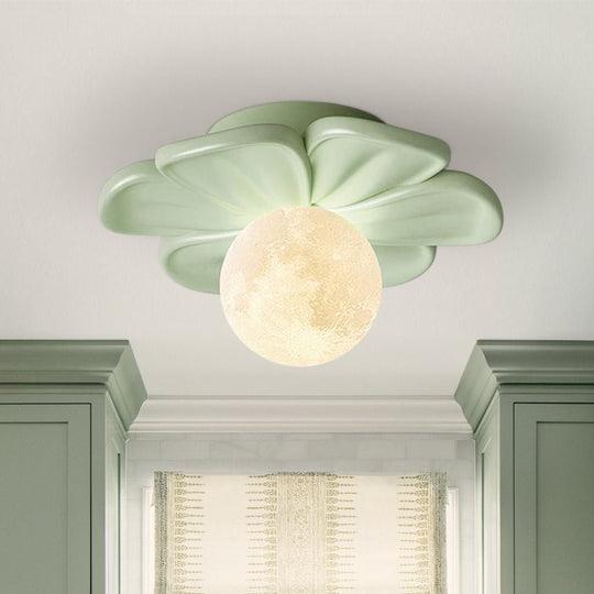 Pendantlightie - Nordic 1 - Light Moon Globe Creamy Flower Resin Semi Flush Mount - Semi Flush Mount - Green - 