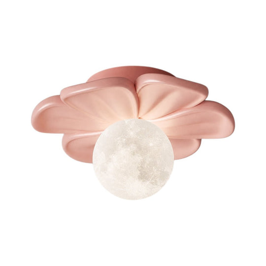 Pendantlightie - Nordic 1 - Light Moon Globe Creamy Flower Resin Semi Flush Mount - Semi Flush Mount - Green - 