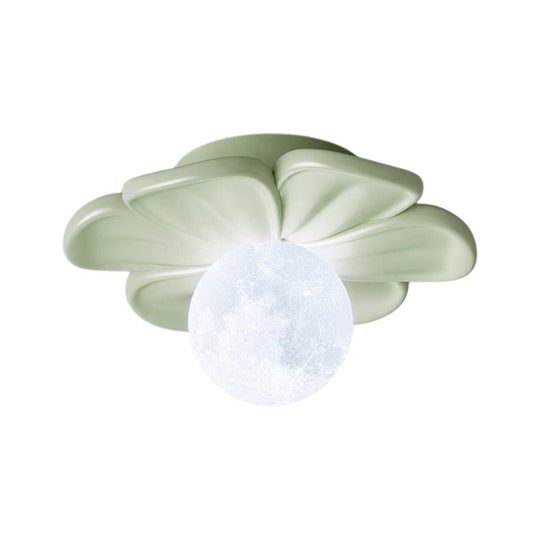 Pendantlightie - Nordic 1 - Light Moon Globe Creamy Flower Resin Semi Flush Mount - Semi Flush Mount - Green - 