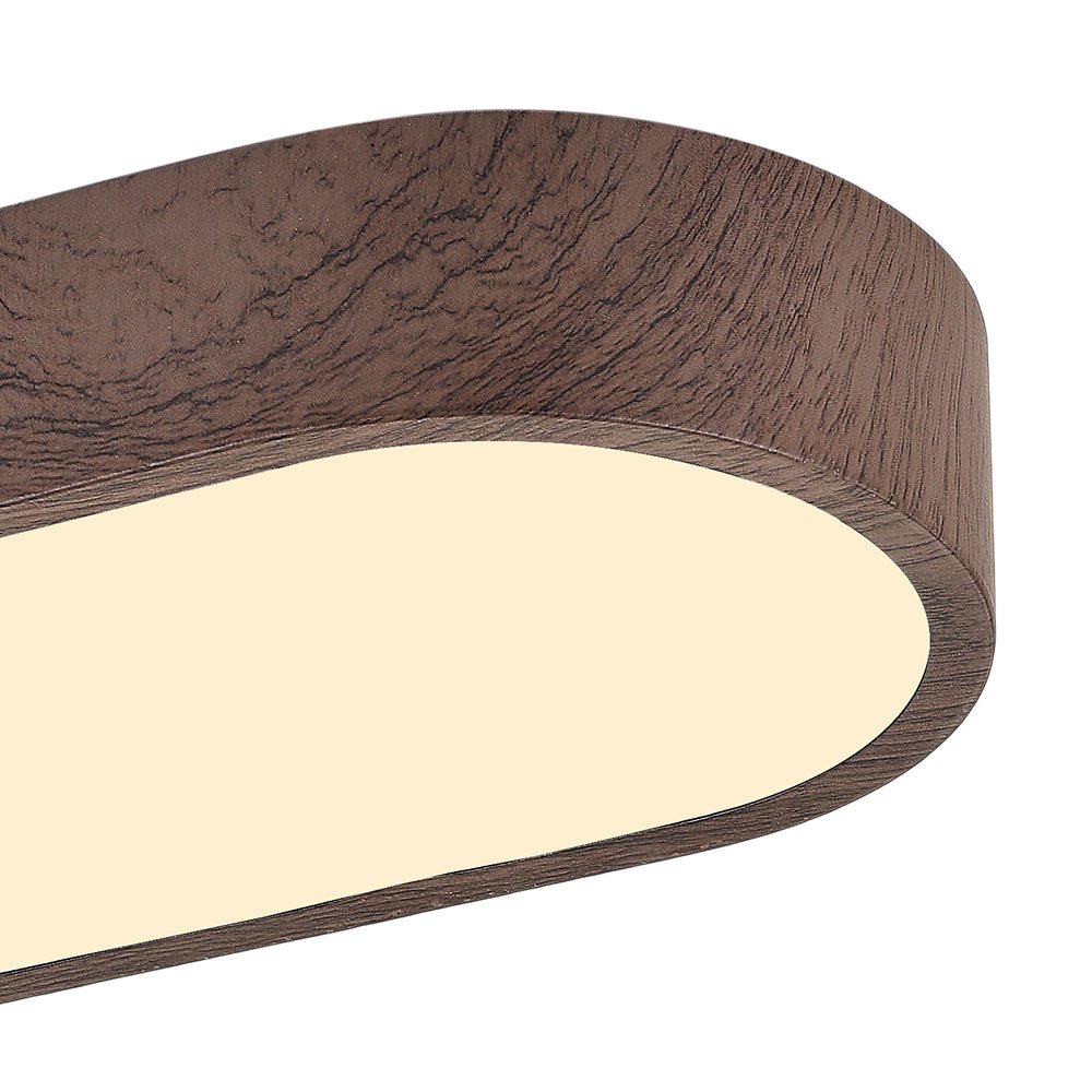 Pendantlightie-Nordic 1-Light Oval Shape Led Ceiling Flush Mount With Wood Accent-Flush Mount-Cool White Light-Dark Brown