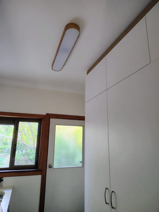 Pendantlightie - Nordic 1 - Light Oval Shape Led Ceiling Flush Mount With Wood Accent - Flush Mount - Warm White Light - Dark Brown