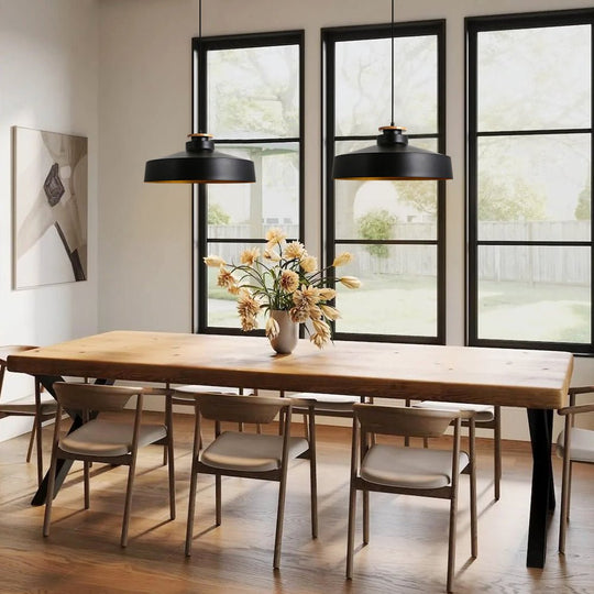 Pendantlightie - Nordic 1 - Light Wood Accents Flat Dome Pendant Light For Kitchen Island - Pendants - Black - 