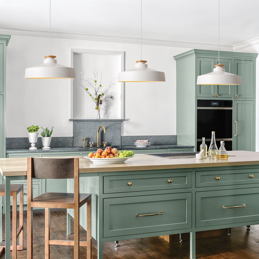 Pendantlightie - Nordic 1 - Light Wood Accents Flat Dome Pendant Light For Kitchen Island - Pendants - Black - 