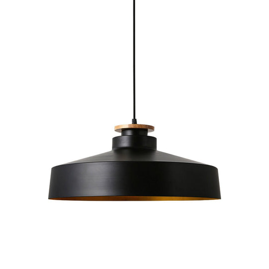Pendantlightie - Nordic 1 - Light Wood Accents Flat Dome Pendant Light For Kitchen Island - Pendants - Black - 