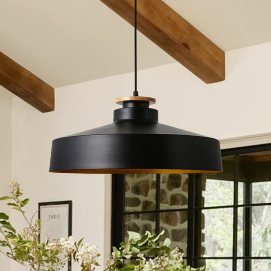 Pendantlightie - Nordic 1 - Light Wood Accents Flat Dome Pendant Light For Kitchen Island - Pendants - Black - 