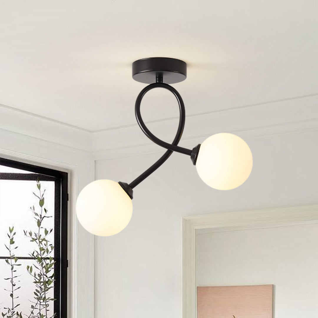 Pendantlightie-Nordic 2-Light Curved Creative Sphere Hallway Glass Semi Ceiling Light-Semi Flush Mount-Black-