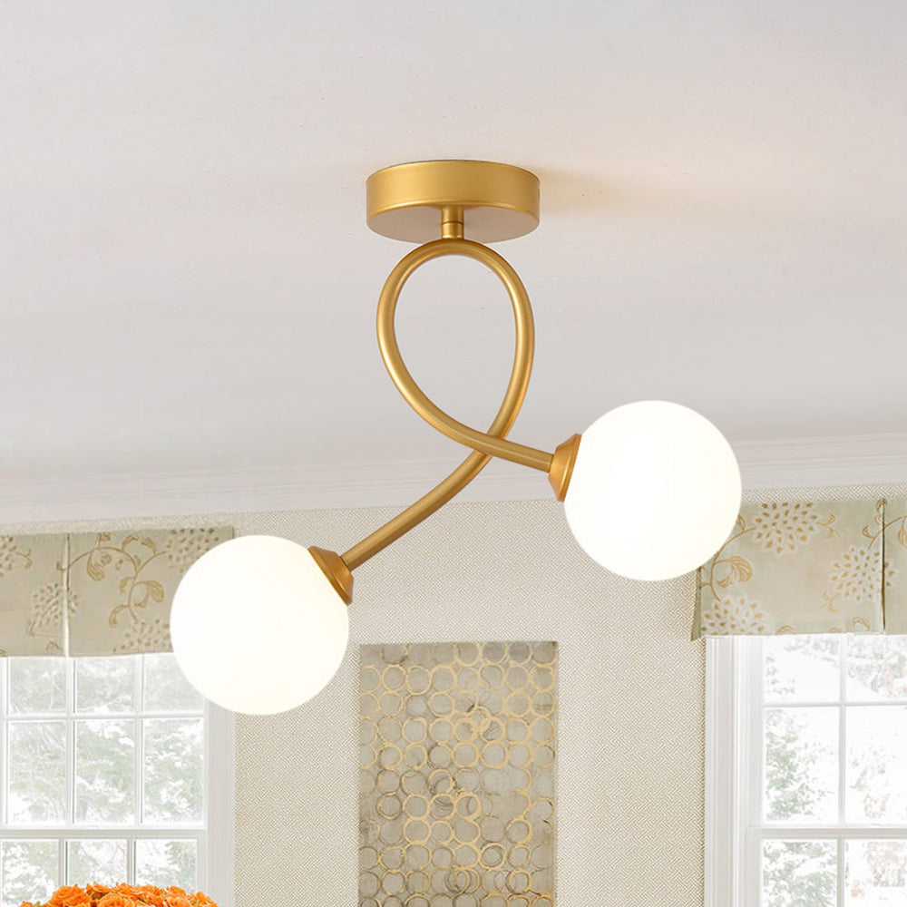 Pendantlightie-Nordic 2-Light Curved Creative Sphere Hallway Glass Semi Ceiling Light-Semi Flush Mount-Brass-