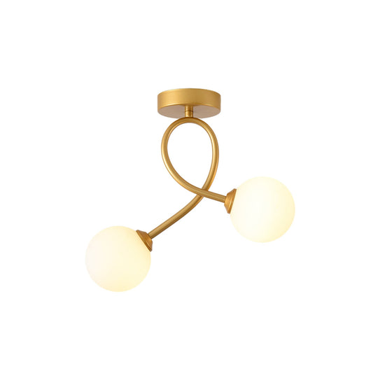 Pendantlightie-Nordic 2-Light Curved Creative Sphere Hallway Glass Semi Ceiling Light-Semi Flush Mount-Brass-