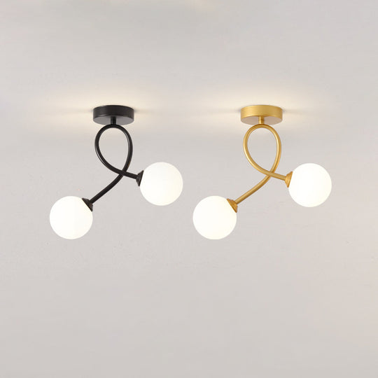 Pendantlightie-Nordic 2-Light Curved Creative Sphere Hallway Glass Semi Ceiling Light-Semi Flush Mount-Brass-